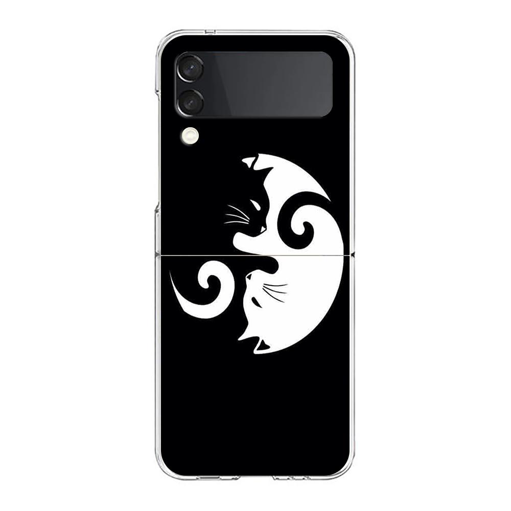Phone Cover For Samsung Galaxy Z Flip 6 5 4 Case Transparent For Samsung Z Flip 3 Hard PC Foldable Bags Cartoon Black Cat Couple