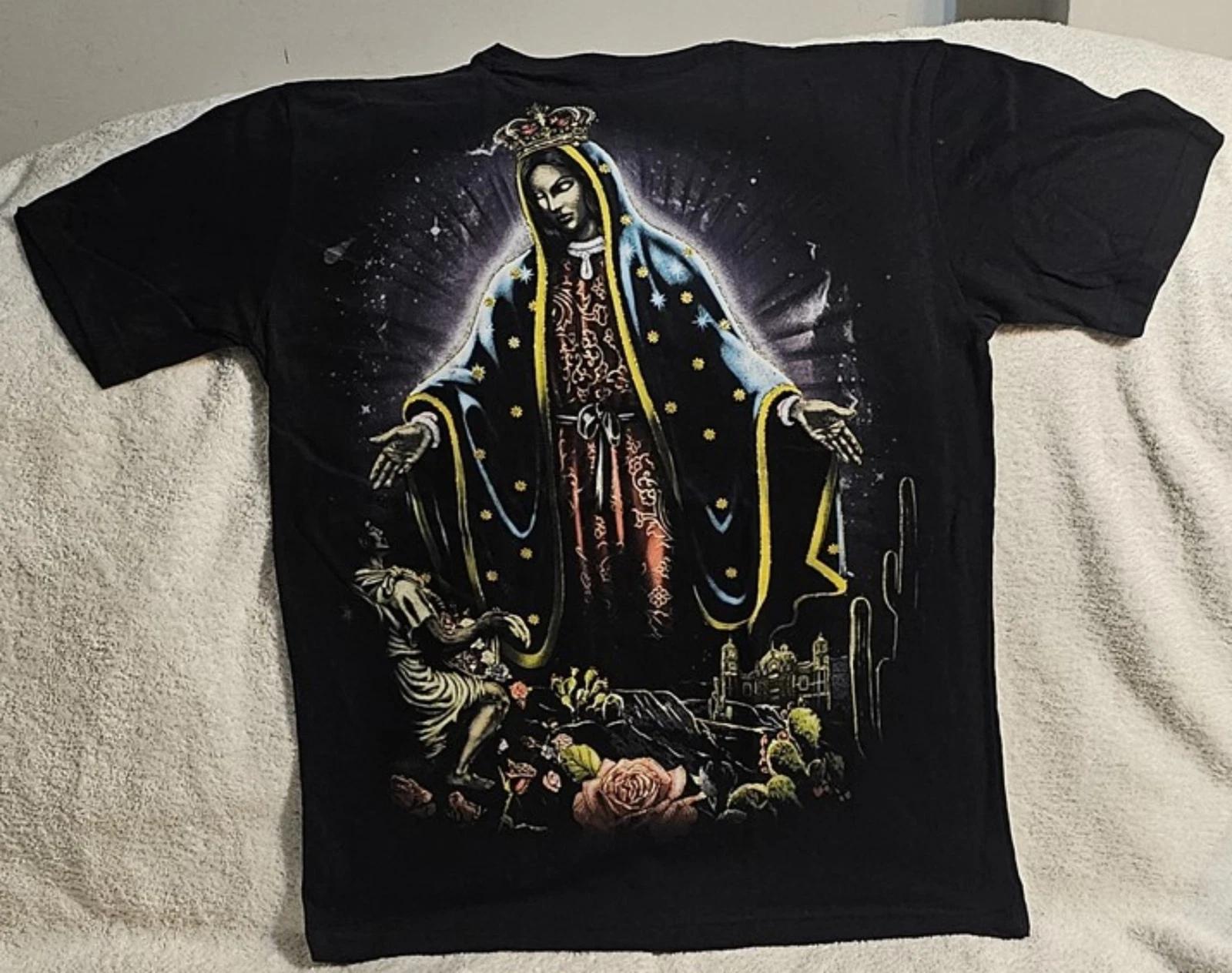

GUADALUPE VIRGIN MARY CROWN JUAN DIEGO CHURCH CACTUS FLOWER ROSE T-shirt S
