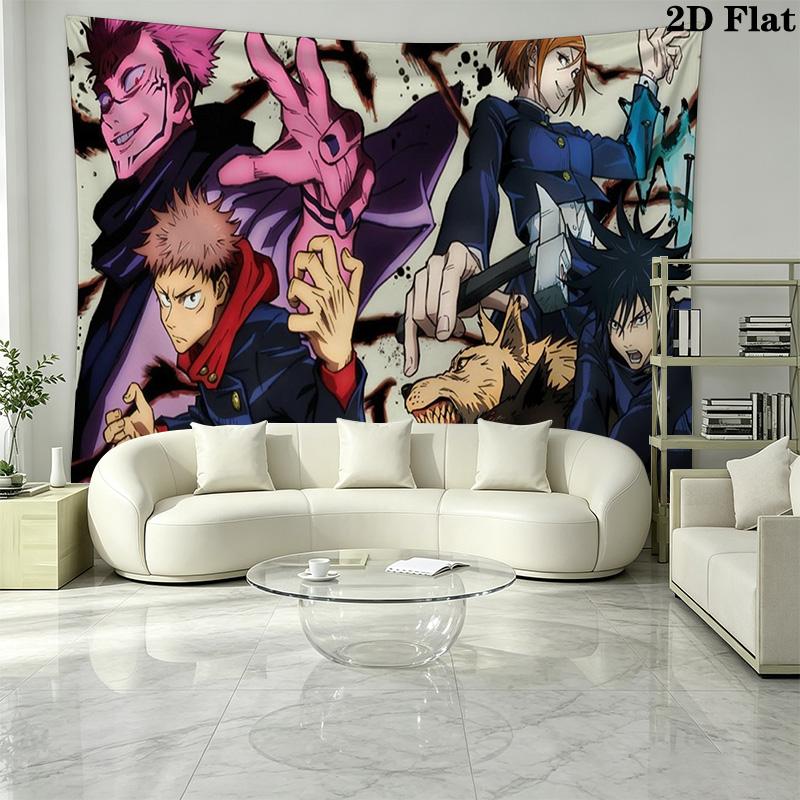Anime Jujutsu Kaisen Wandteppich Ästhetischer Wandbehang Bedruckte Stoffdecke Dekorative Wandteppiche für Schlafzimmer Wohnzimmer Heimdekoration