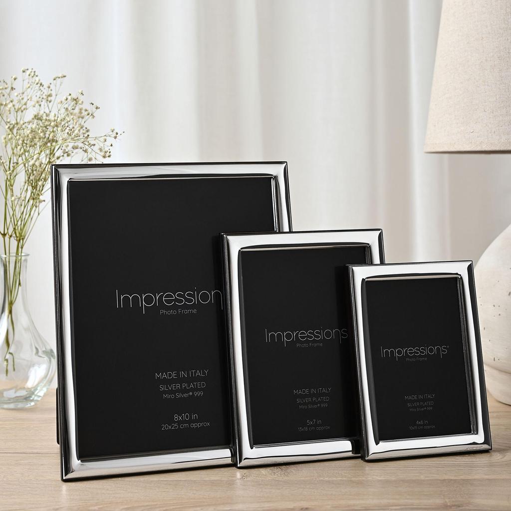 Impressions 999 Silver Narrow Smooth Photo Frame 8 X 10 Wood Back Made In Italy