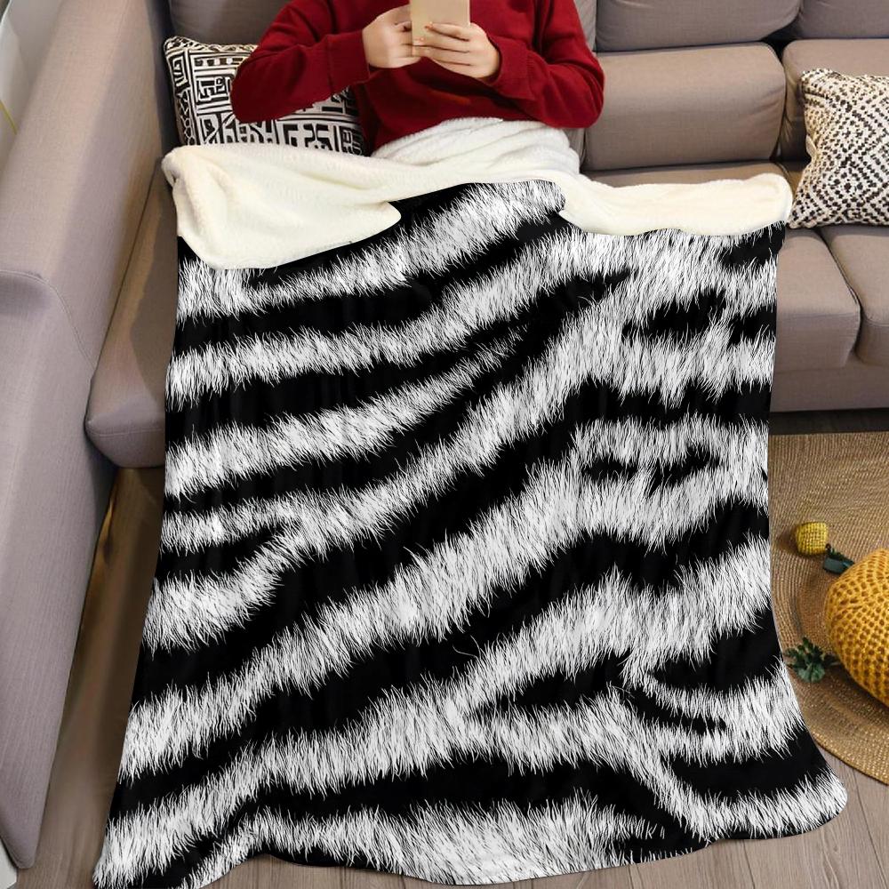 Furry Zebra Print Flannel Blanket Warm Soft Halloween Christmas Couch Warm Cozy Decorative Decor Gift For All Season