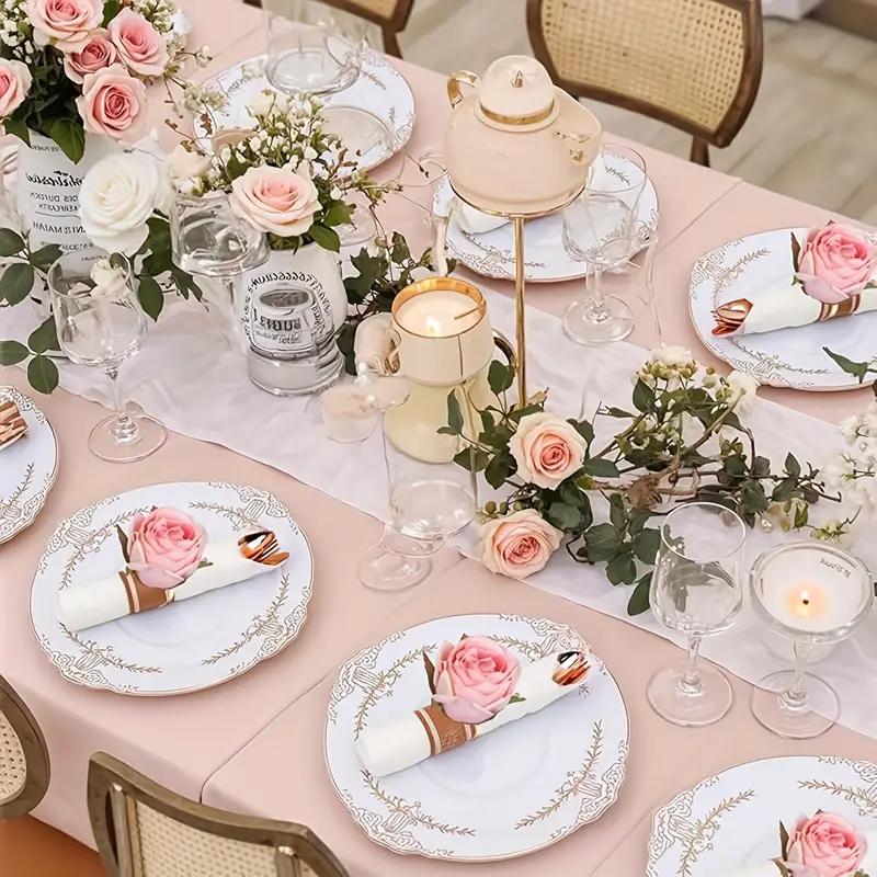 6-24PCS Rose Flower Napkin Rings Romantic Table Holders Elegant Wedding Party Valentines Day Anniversary Proposal Decor Supplies