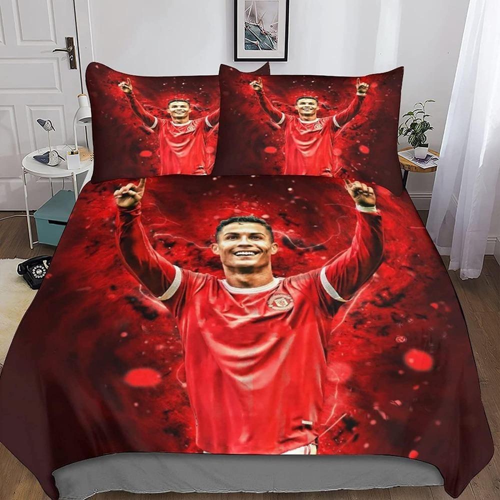 Football star bed sheet set, suitable for adult fans, microfiber down duvet cover, zippered pillowcase, 3D printed pattern