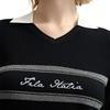 FILA Refreshing Comfortable Literary Style Versatile Slim Fit V-Neck Retro Letter Short Sleeve Knitted Top Women tops Legendary-Blue F11W523411FNV