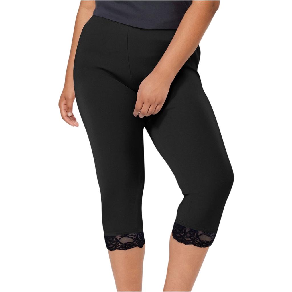 Women's Fashion Large Color Lace Splicing Bottom Pants With Elastic Waist Sports And Leisure Cropped Pants