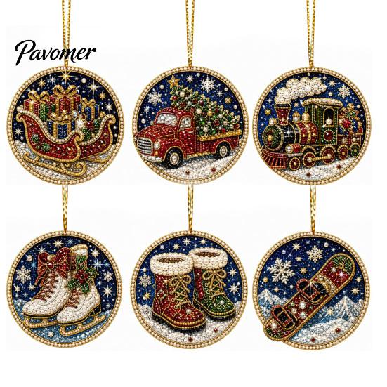 Acrylic Santa Hanging Ornaments 6 Pcs Christmas Pearl Art Ornaments, 2D Flat Holiday Tree Pendant, Effect Decoration for Home Wall Door Window