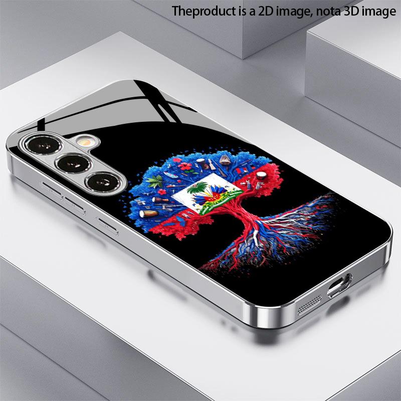 Totem Tree Pattern 2D Phone Case for Samsung S26 S25 S24 S23 S22 S21 S20 A56 A36 A16 - Electroplated Glass Protective Cover