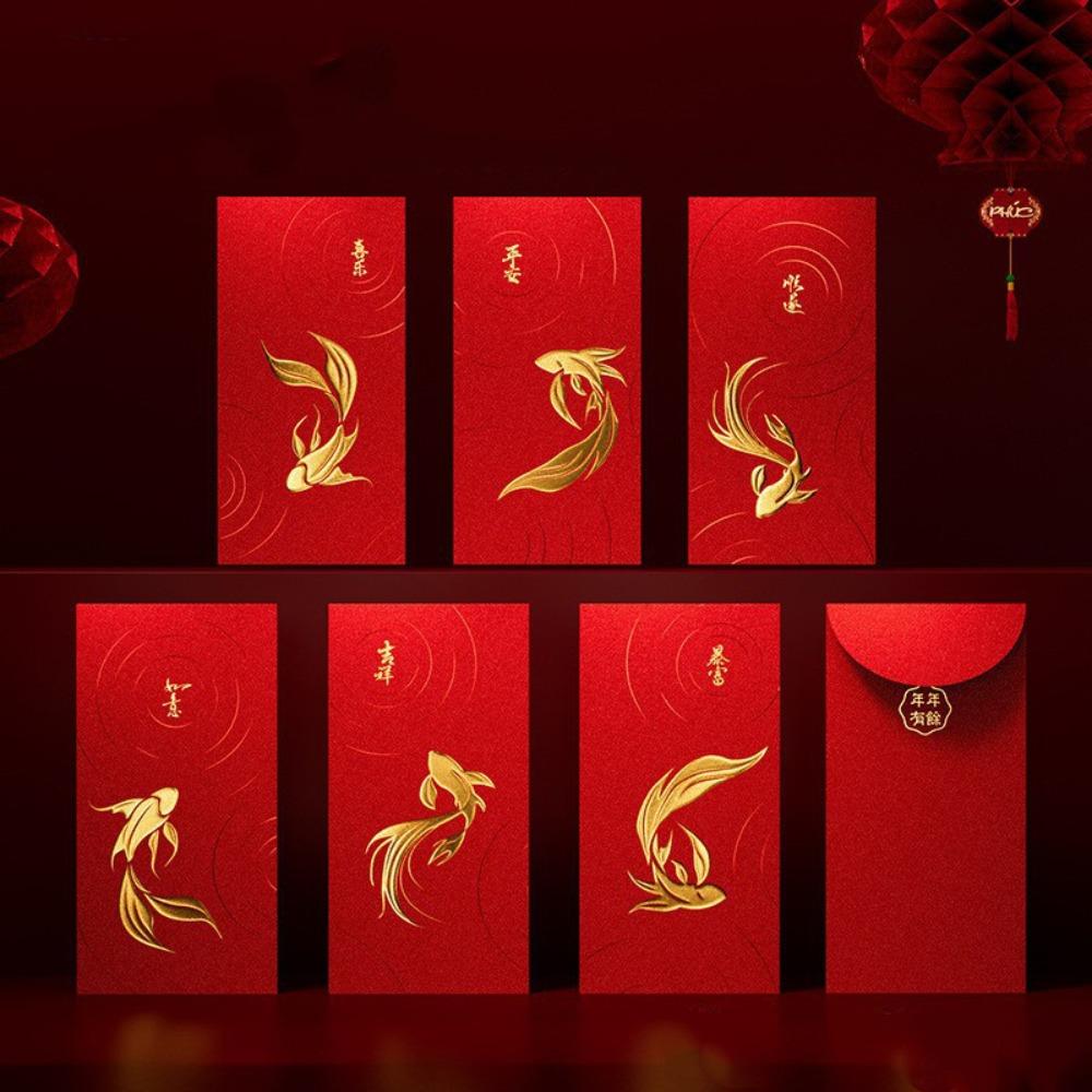 5/6/8pcs Traditional Red Packet Paper Luck Pocket New Year Blessing Red Envelope  Chinese Wedding