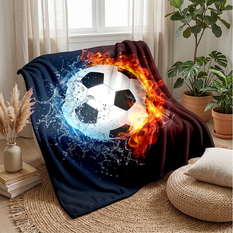 Soccer Player with Lightning Theme Blanket Lightweight Warm Flannel Blanket Decorative Throw Blanket for Home Decoration