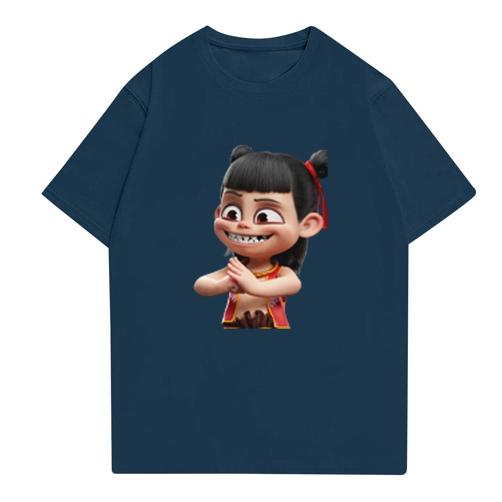 

Женская повседневная футболка с круглым вырезом и короткими рукавами с принтом L тёмно-синий