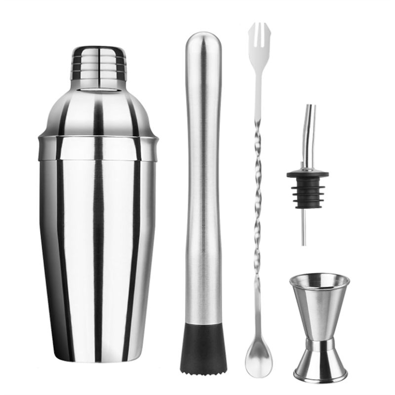 A20F-Cocktail Shaker Bartender Kit - 5 Pieces Cocktail Martini Shaker With Strainer, Muddler For Cocktails, Bar Spoon