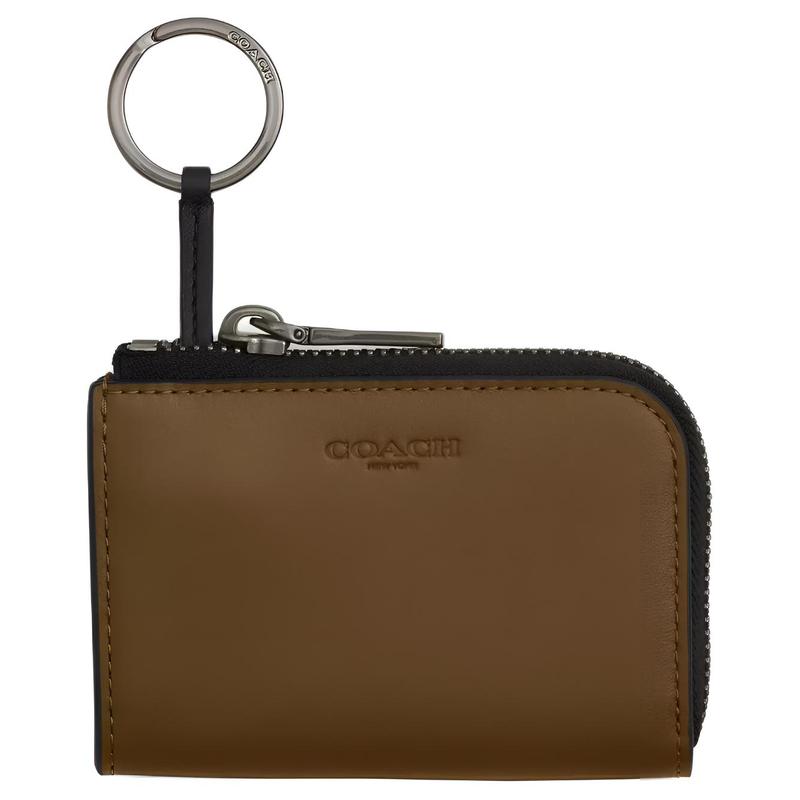 COACH 11 zipper closure smooth grained leather key case men s green green зелёный