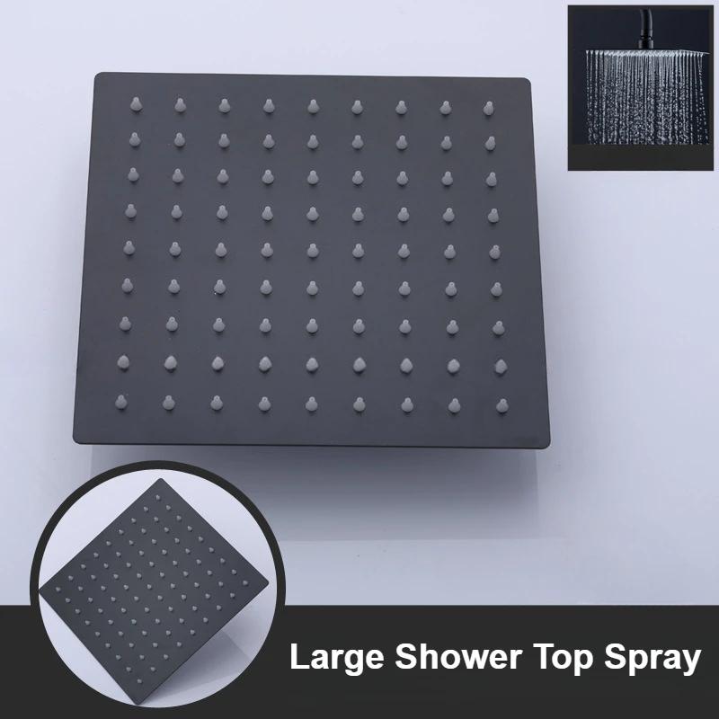 6/8 Inch Black Rainfall Shower Head Stainless Steel Rain ShowerHead Pressurized Big Panel Shower Nozzle Shower Accessories
