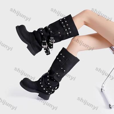 Fashion Vintage Rivet Women Trouser Legs High Boots Fashion Punk Style Shoe New 2024 Autumn Winter Thick Heel Ladies Knight Long Booties