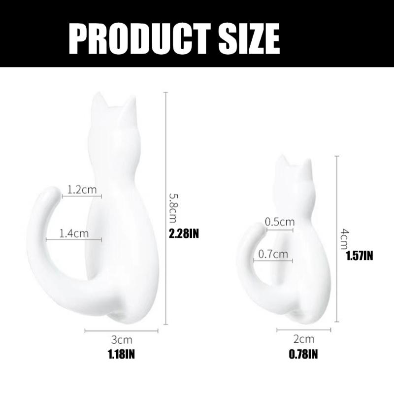 2pcs Cats Shaped Wall Mount Hooks with Strong Adhesive Backing Space Efficient Vertical Storage Hook For Keys Hats