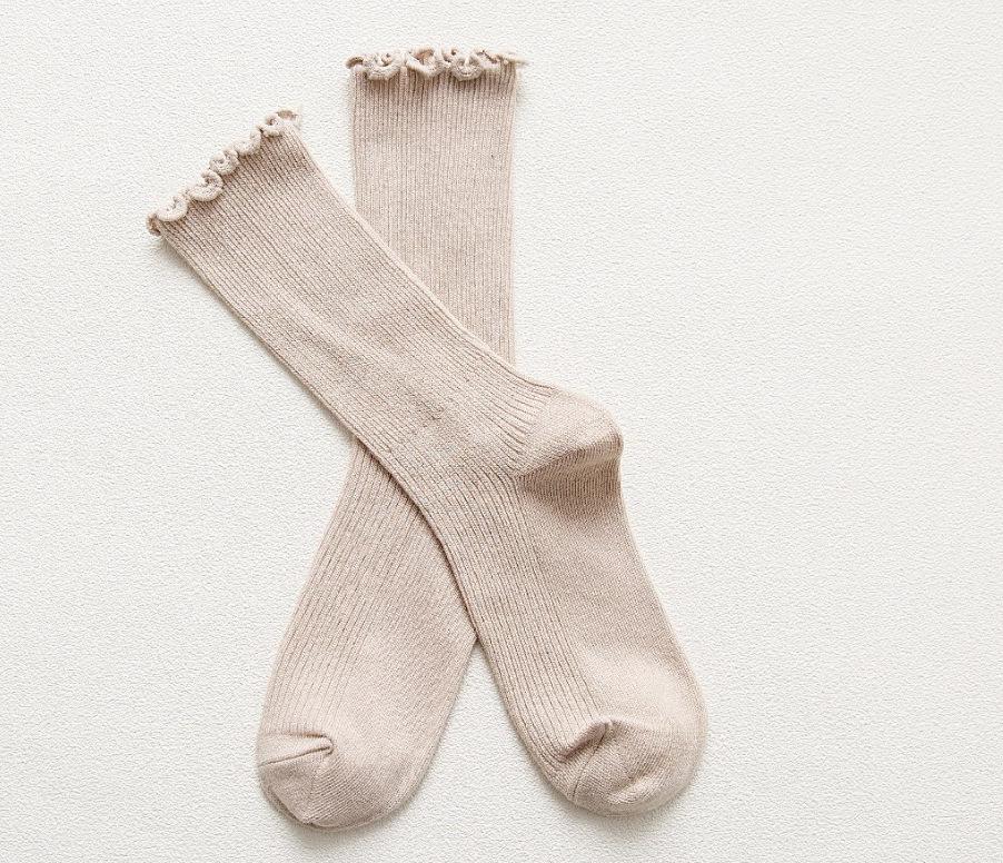 Șosete Dama Stil Japonez Culoare Solidă Până la Mijlocul Gambei Bumbac Striat