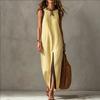 Amazon 2026 cross-border European and American summer new women's casual temperament sleeveless contrasting color split linen dress