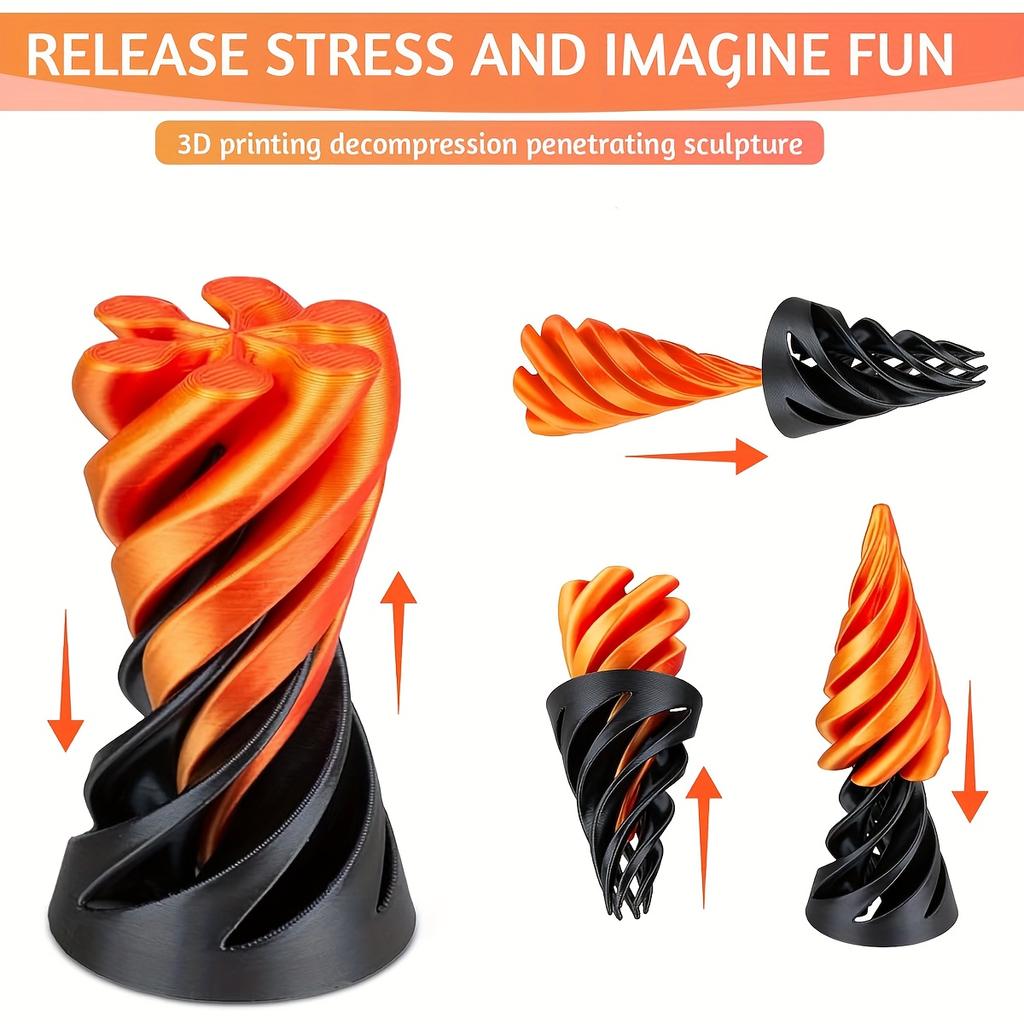 Kinetic Spinning Cone Double-Sided 3D Printed Mixed Color Plastic Spiral Novelty Desk Toy for Age14 Up Gift Pyramid Design Decor