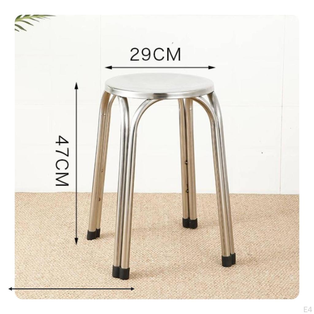 Stainless Metal Stool Compact Stackable Minimalist Furniture for Kitchen, Dining Room, Market