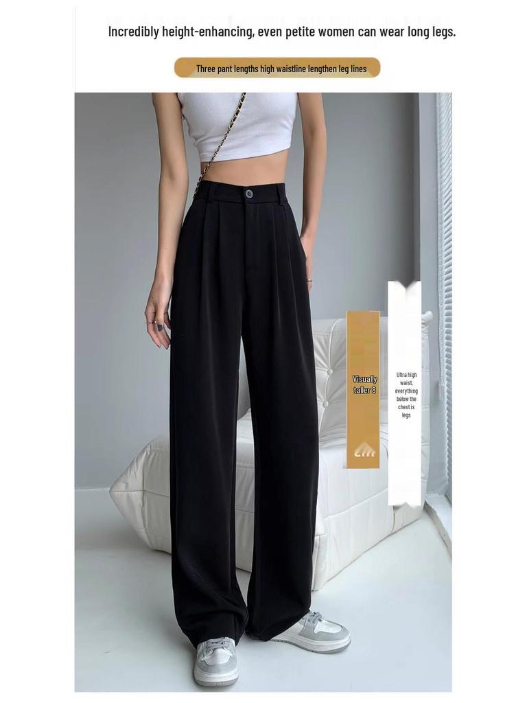 Women's High-Waisted Black Wide-Leg Slimming Pants - Petite, Floor-Length, Casual Fit