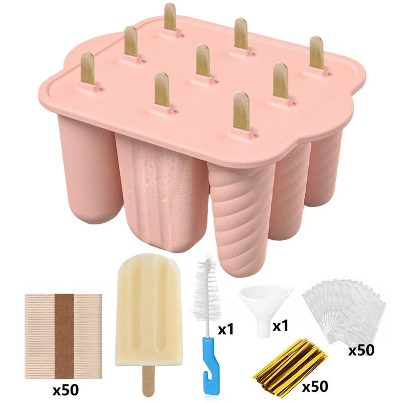 Homemade Home 9 Cavity Ice Cream Mold Food Grade Silicone Popsicles Molds With Wooden Sticks Ice Pop Molds Maker Summer