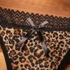 Sexy Leopard Panties Womens Lace Bow Lingerie Breathable Thongs Sheer Mesh Underwear Comfortable Female Briefs