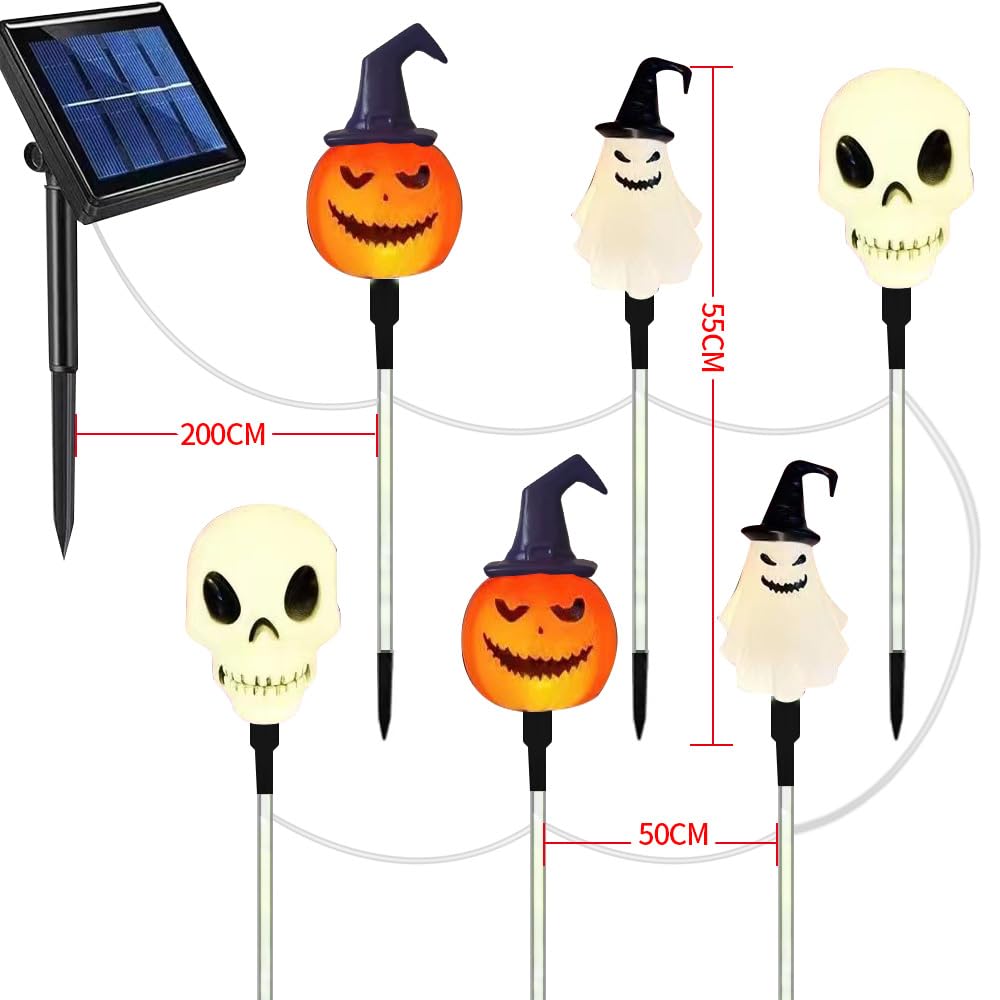 YZYOE Outdoor Solar Powered Ground Insert Color Pumpkin Ghost Waterproof Solar Garden Halloween Lights with 8 Color 6-Pack Lights, Modes.