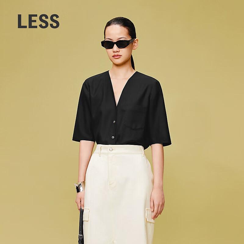 LESS 2024 Summer Casual V-Neck Long Sleeve Shirt S