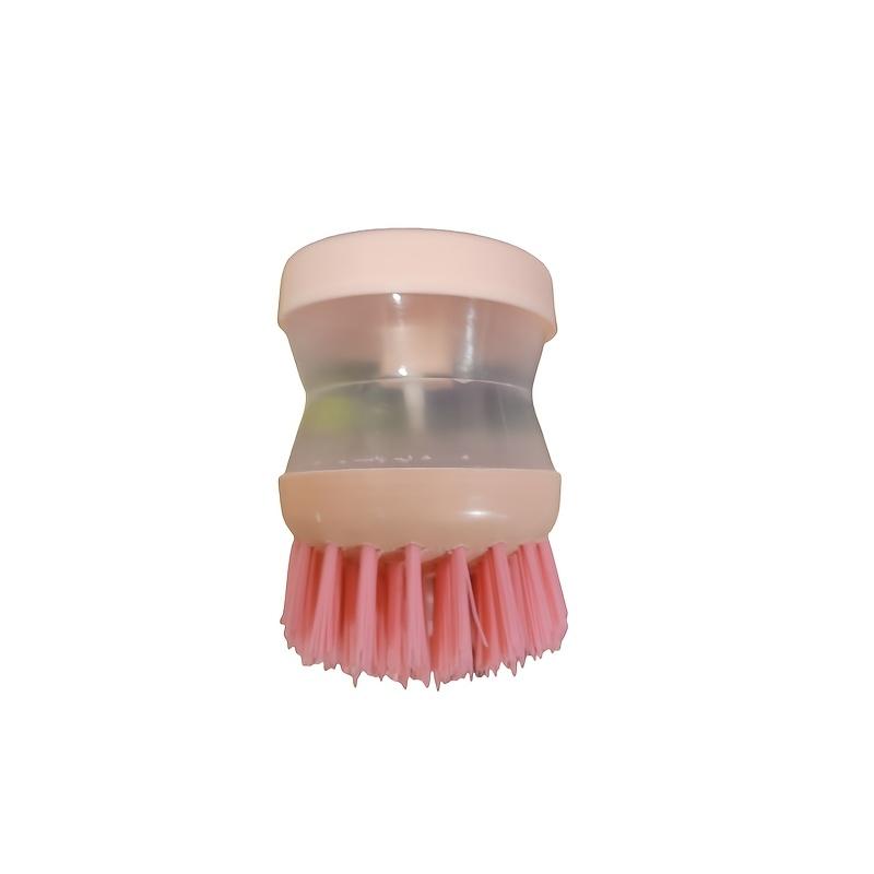 

1 шт. Портативный дозатор мыла с пальмовой щеткой, Легкое нажатие, ПВХ кухонный скребок - Ручной инструмент для мытья посуды для кастрюль и сковородок, Батарея не требуется розовый