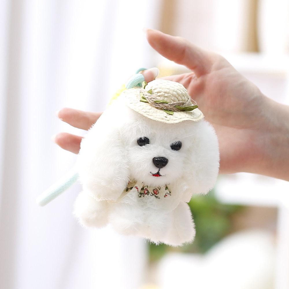 Plush Teddy Dog Keychain With Straw Hat For Girls Gift And Bag Decor