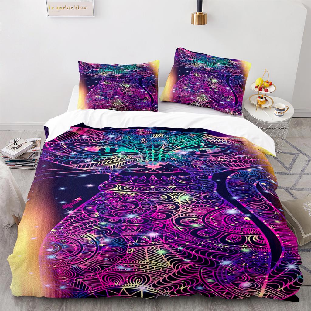 Cat Duvet Cover Set King Size Cute Cats Pattern Bedding Set Decorative Animal Polyester Comforter Cover with Pillowcases for Kid