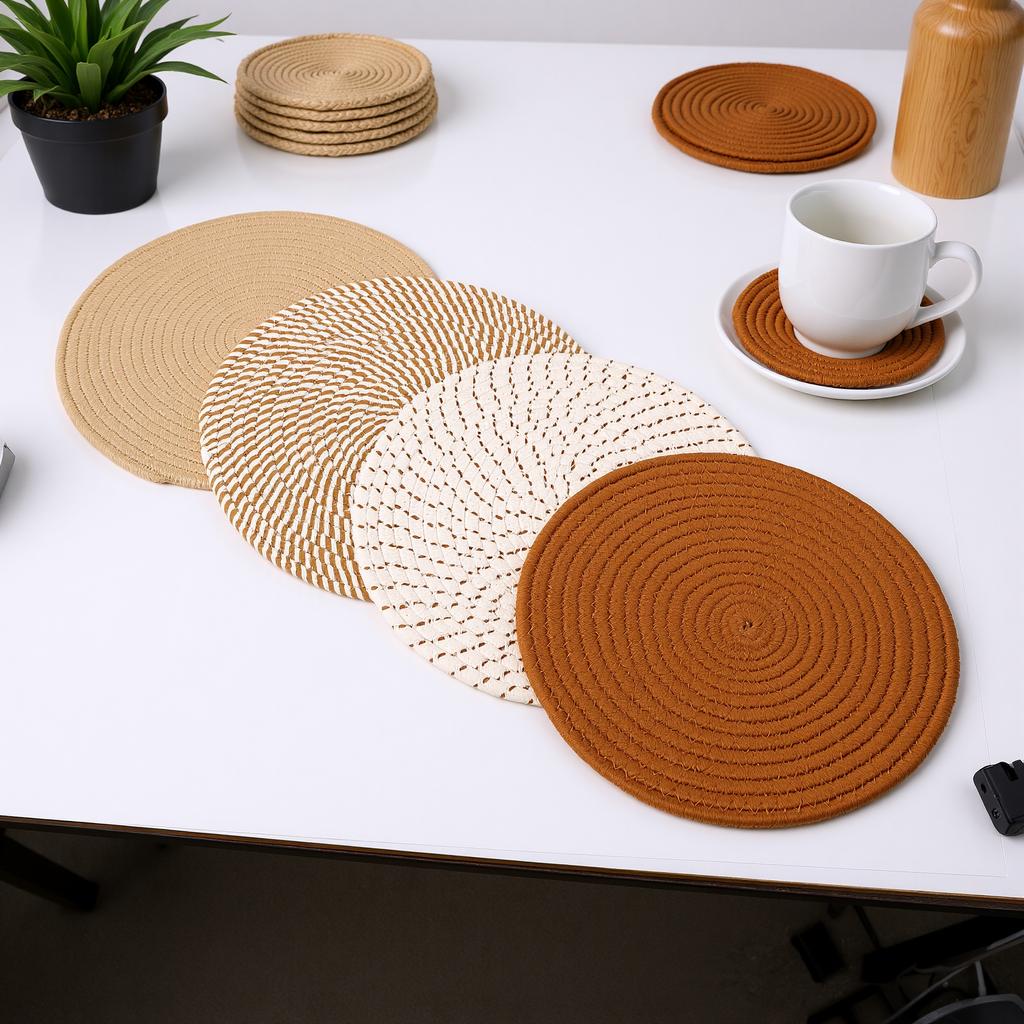 4 Pcs 13 Inch Round Woven Placemat Set Non Slip Bohemian Table Place Mats Heat Resist for Kitchen Dining