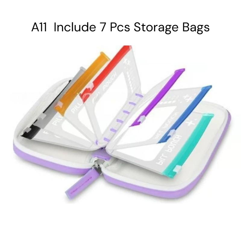 1 Set Writable Labels A8 Waterproof Pill Pouch Kit With 7/14 Color-Coded Pouches For Daily Medication Vitamins & Supplements