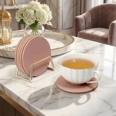 Waterproof PU Leather Cork Coaster Tabletop Protection Spill-proof Drink Cup Mat Non Slip Holder Set Coffee Mug Cushions Bar