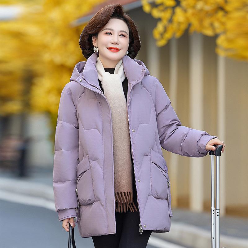 Middle-aged Mother Down Jacket Women's Thickened Mid-length Winter Style Large Size Winter Coat for Middle-aged and Elderly People