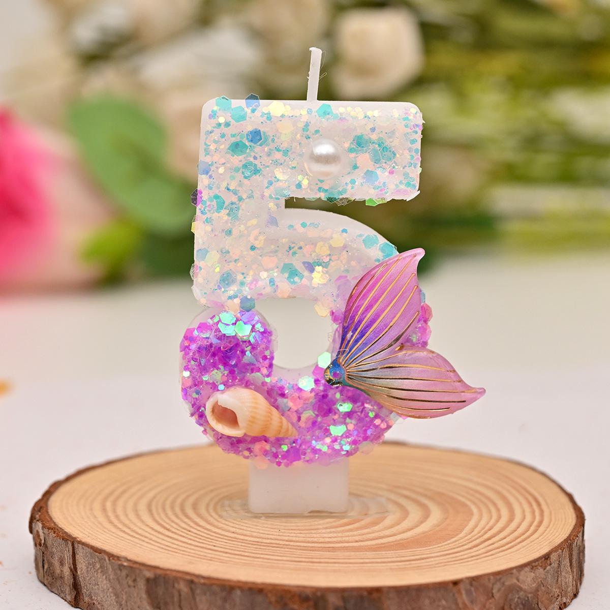 

Handmade Purple Fishtail Number Candle for First Birthday Cake Decoration