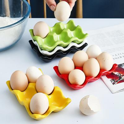 Cream Colored 6-grid Ceramic Egg Rack, Modern Minimalist Solid Color Egg Storage Tray, Restaurant Home and Kitchen Supplies Tray