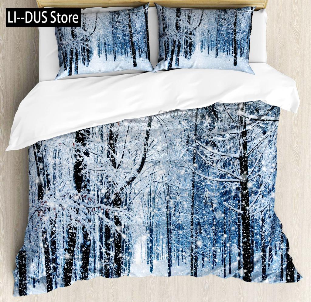 Snow Christmas Duvet Cover Set Decorative 3 Piece Bedding Set With 2 Pillow Shams Single King Queen Twin Size Bed Collection