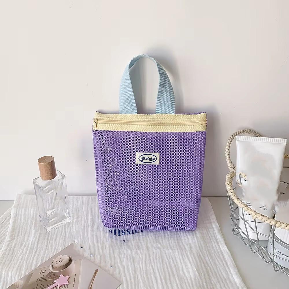 Mesh Handbag Makeup Bag Handbags for Women Makeup Pouch Portable Wash Bag Beach Bag Mobile Key Small Item Storage Bags Organizer