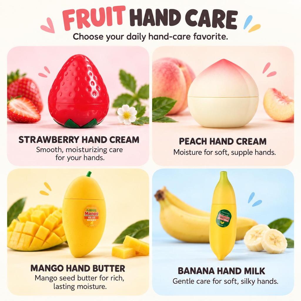 TONYMOLY Fruit Hand Cream Peach Apple Strawberry Mango 4-Piece Set and Random 2-Piece Duo