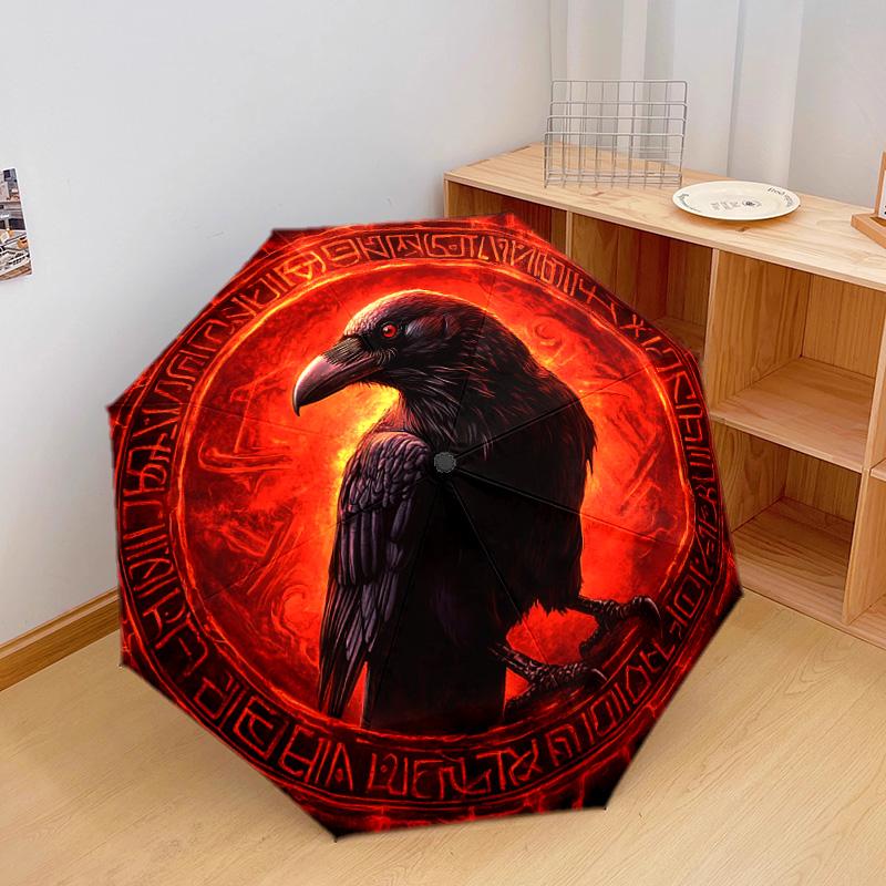 1 PC Automatic Folding Umbrella - Crow Artwork Pattern, Portable & Foldable Design with 8 Ribs, Christmas Birthday Gifts