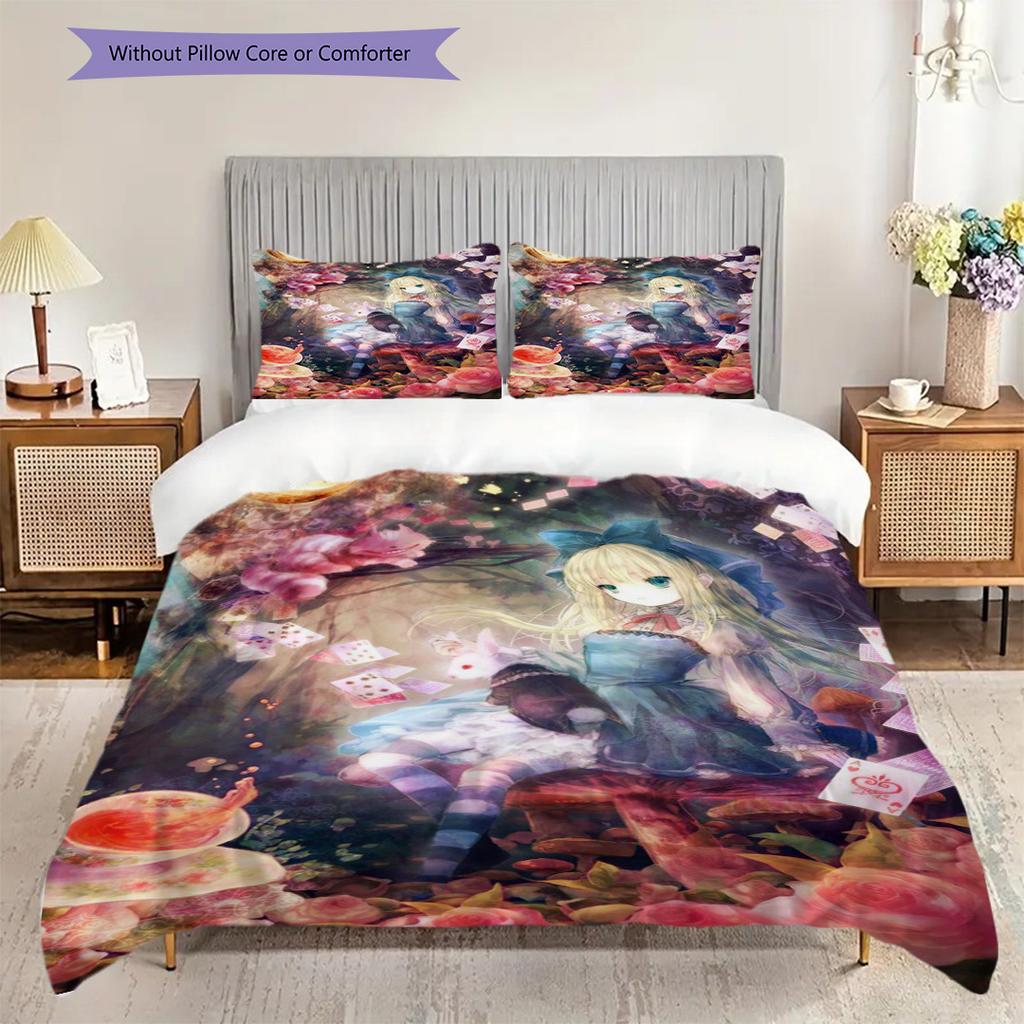 Fantasy Wonderland Journey Three-piece set (1 * duvet cover + 2 * pillowcase, without core) 2D Flat Christmas birthday gift Duvet cover and pillowcase