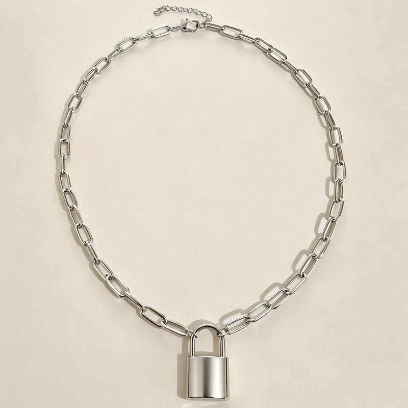 European & American Street Fashion Hip Hop Lock Pendant Necklace - Punk Style Thick Chain for Women