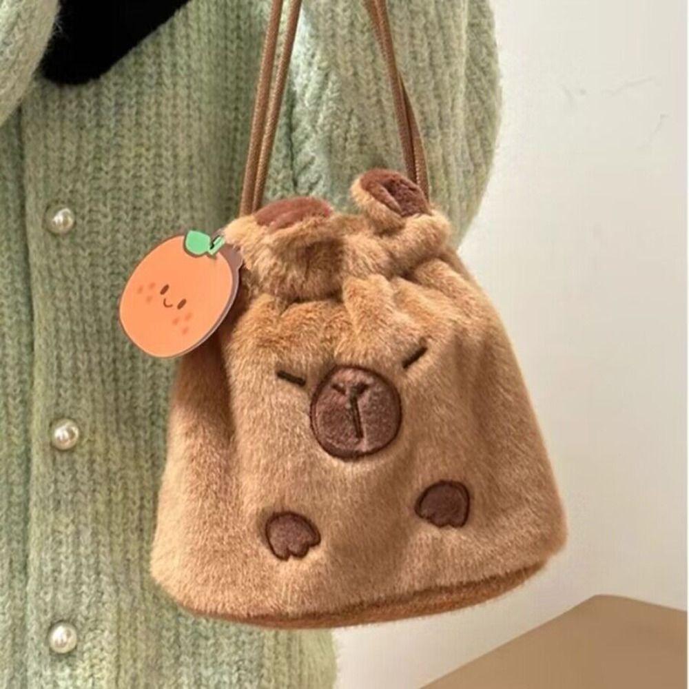 Animal Cartoon Capybara Plush Shoulder Bag Large Capacity Cartoon Crossbody Bag  Unisex