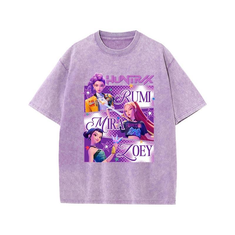 Street-style Women's Cotton Washed T-shirt, Popular Anime Printed Top, Loose O-neck Soft Short-sleeved Women's Clothing