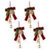 Christmas Tree Decoration Set of 4 Bowknot Bells Ornament with Pinecones, Foliage, Gilded Leaves, and Hanging Cord