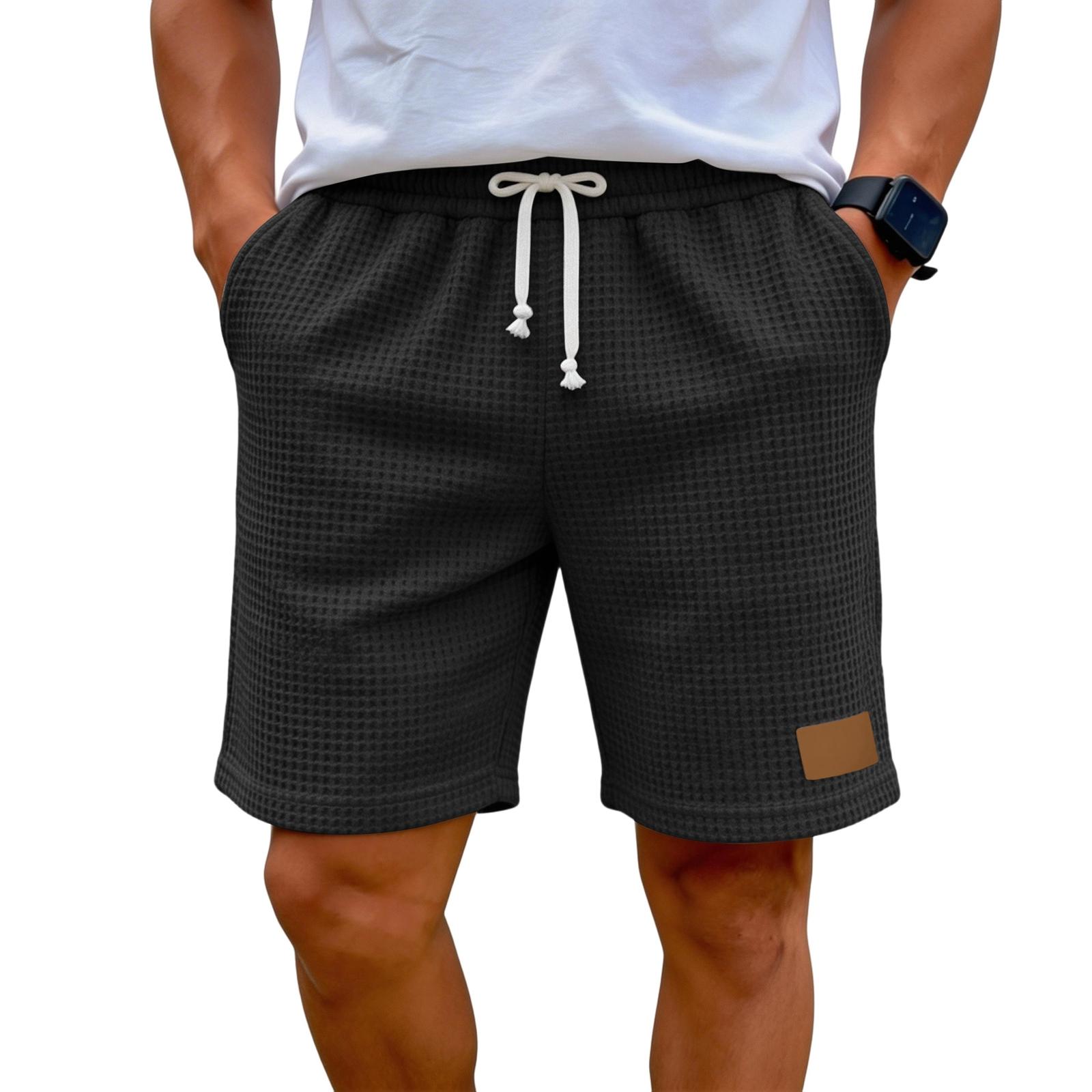 Men s -Knit Casual Shorts Elastic Drawstring Waist Leather Label Loose Fit L