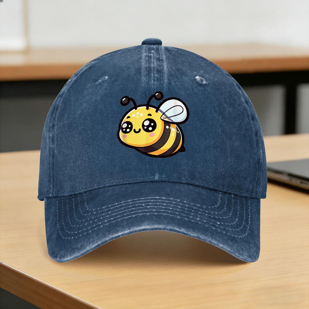 Joyful Cartoon Bee Cute Adorable Yellow Black Casual Baseball Cap For FeUnisex Unisex Summer Rock Trucker Hat Classic Snapback Cap