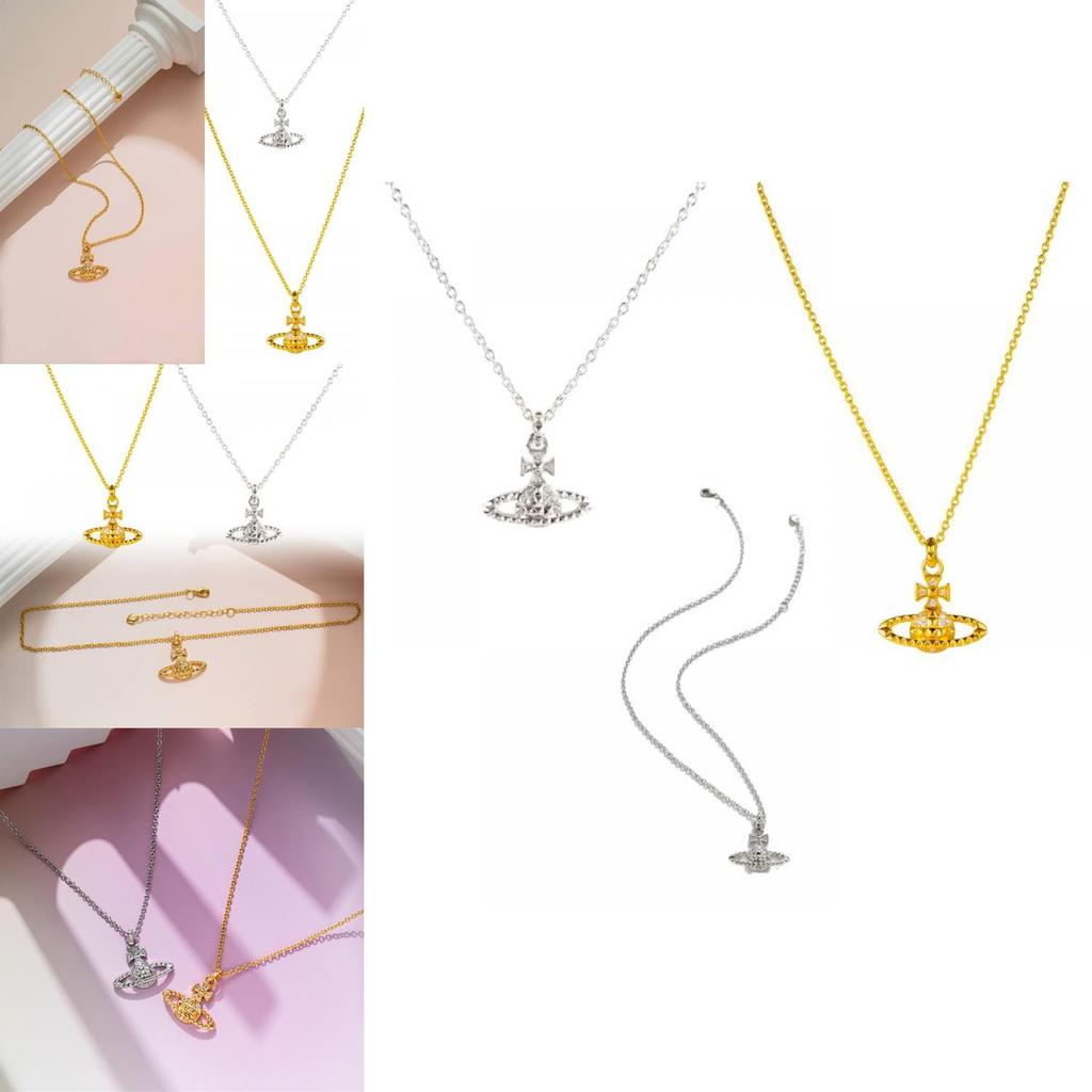 Luxusní a Exkluzivní Měděný Saturnový Náhrdelník Pro Dámy Vivienne Jiskřivé Diamanty Chic A Cool Zámek Řetízek Na Klíční Kost