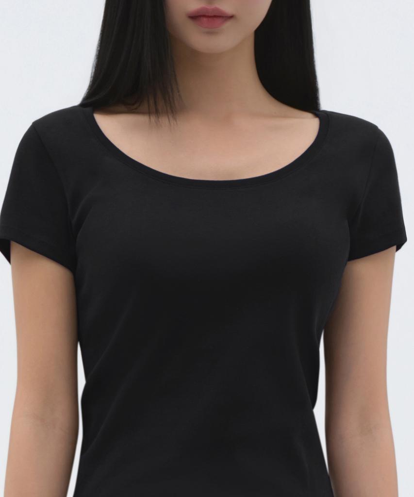 MUSINSA STANDARD WOMAN Women'S Slim Scoop Neck T-Shirt [Black]